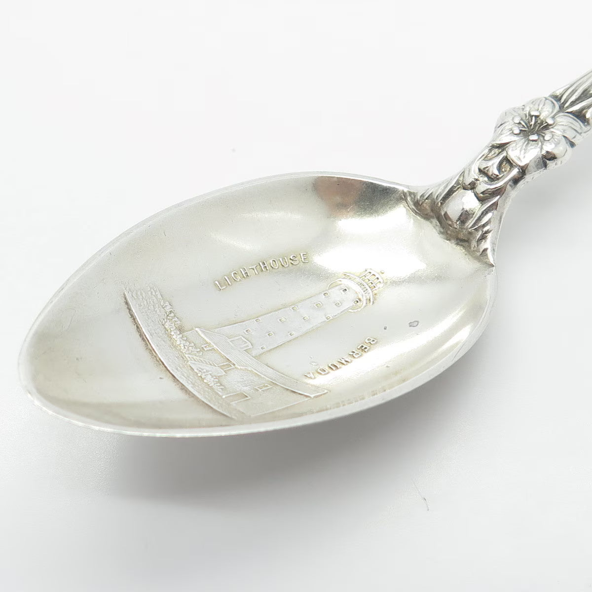 925 Sterling Silver Antique Enamel "Bermuda" Floral Spoon
