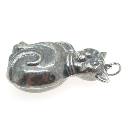 800 Silver Vintage Cat Puffy Hollow Oxidized Pendant