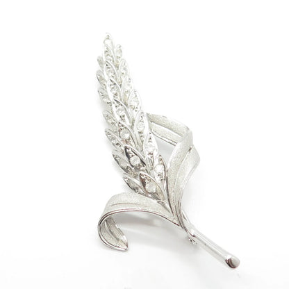 925 Sterling Silver Vintage Real Clear Quartz Leaf Pin Brooch