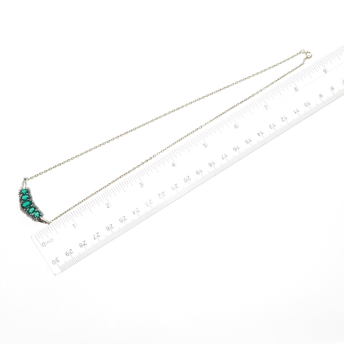 925 Sterling Silver 2-Tone Real Diamond & Chrome Diopside Chain Necklace 18"