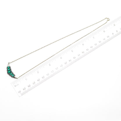 925 Sterling Silver 2-Tone Real Diamond & Chrome Diopside Chain Necklace 18"