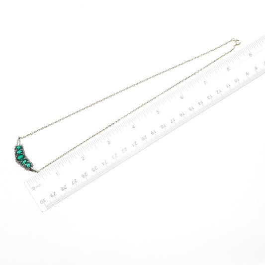 925 Sterling Silver 2-Tone Real Diamond & Chrome Diopside Chain Necklace 18"