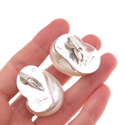 Betsy Fuller 925 Sterling Silver Vintage 1986 Real Seashell Clip On Earrings