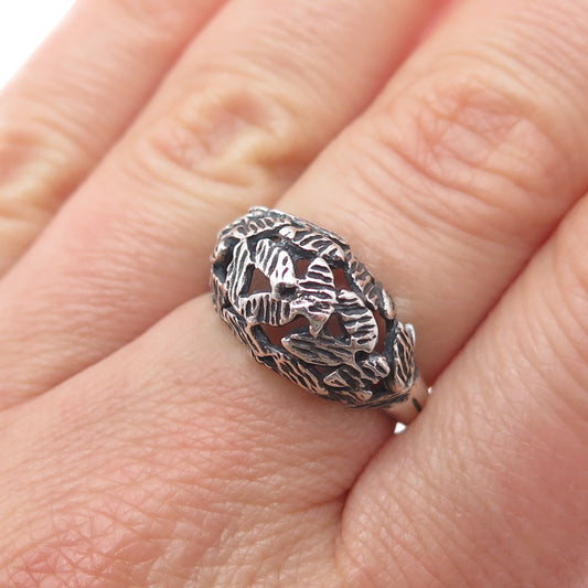 925 Sterling Silver Vintage Modernist Floral Dome Oxidized Ring Size 6
