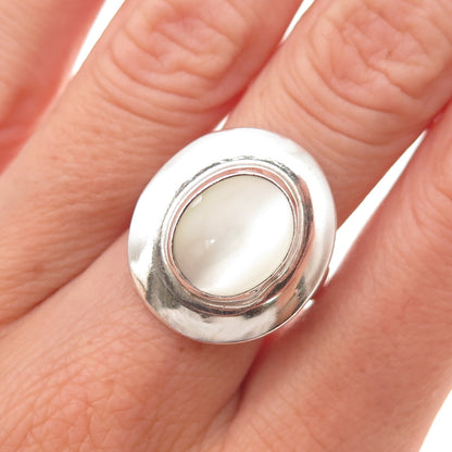 925 Sterling Silver Vintage Lab-Created Cat's Eye Modernist Ring Size 7.75