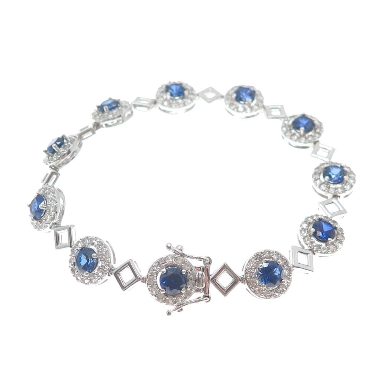 EMA 925 Sterling Silver Lab-Created Sapphire & Real White Topaz Bracelet 7.25"