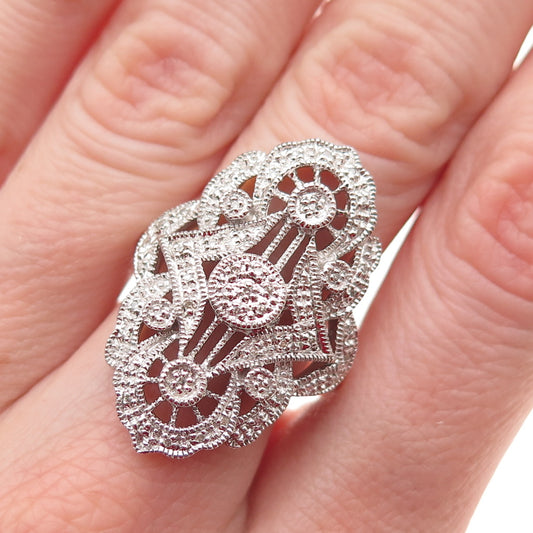 925 Sterling Silver Real Round-Cut Diamond Bohemian Ring Size 8