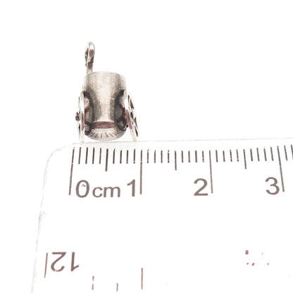925 Sterling Silver Antique Art Deco Movable Garden Cart Basket 3D Mini Pendant