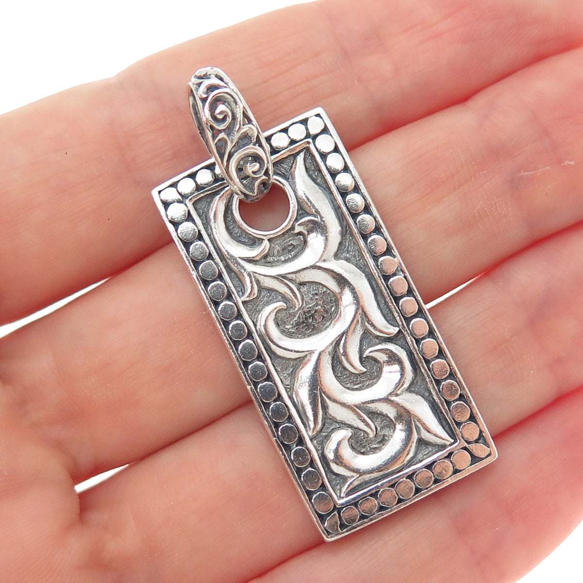 925 Sterling Silver Vintage Floral Oxidized Dotted Charm Pendant