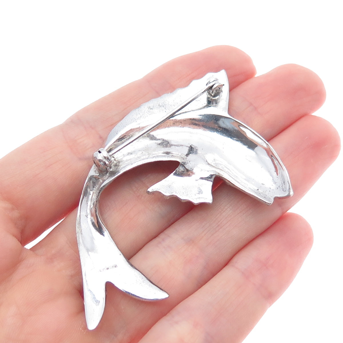 925 Sterling Silver Vintage Fish Oxidized Pin Brooch