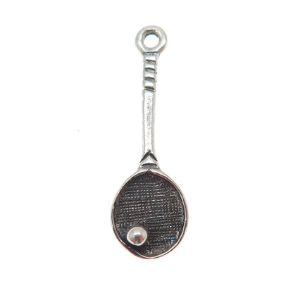 925 Sterling Silver Vintage Tennis Racket Ball Oxidized Minimalist Charm Pendant