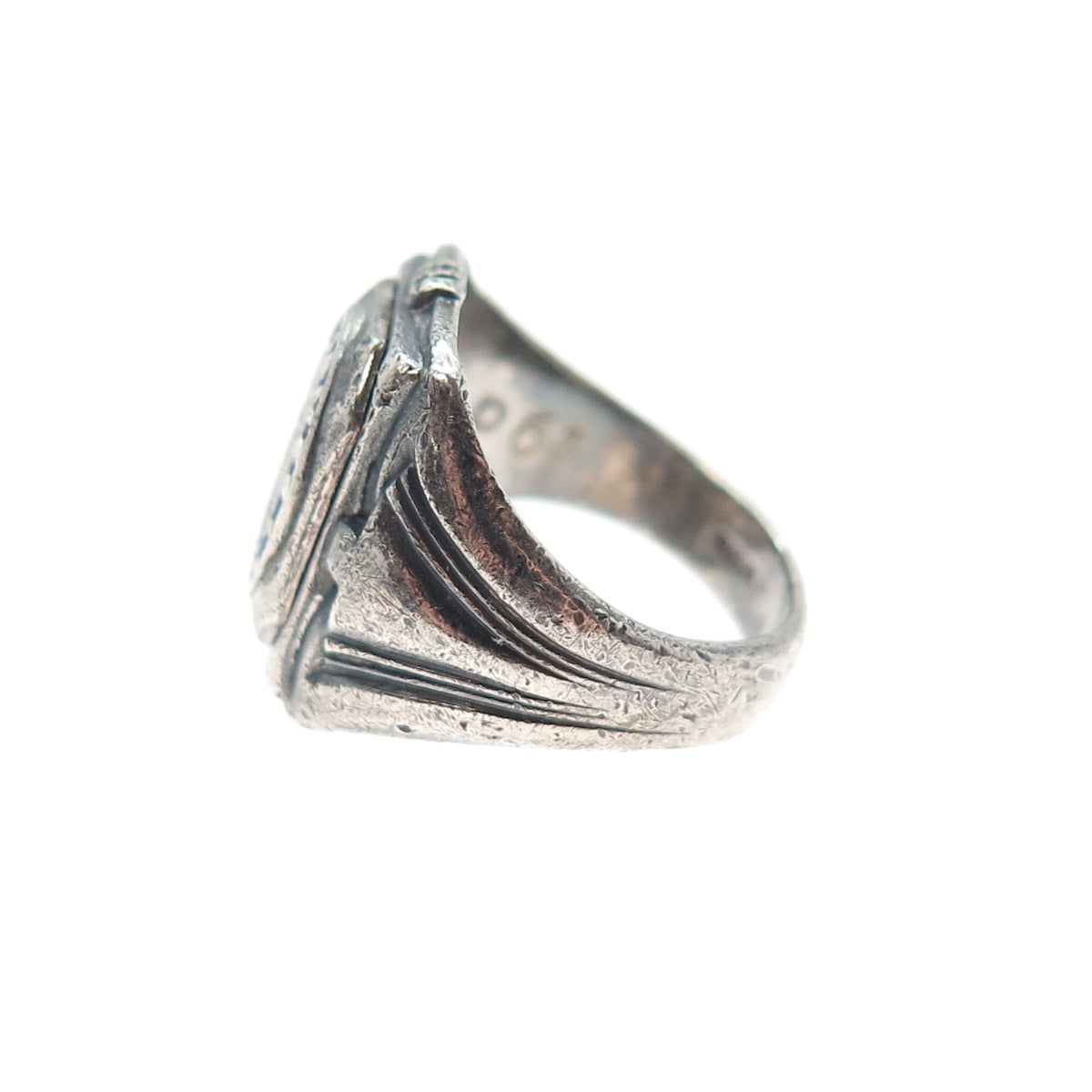 SK & F 925 Sterling Silver Antique Enamel St. James School Oxidized Ring Size 4