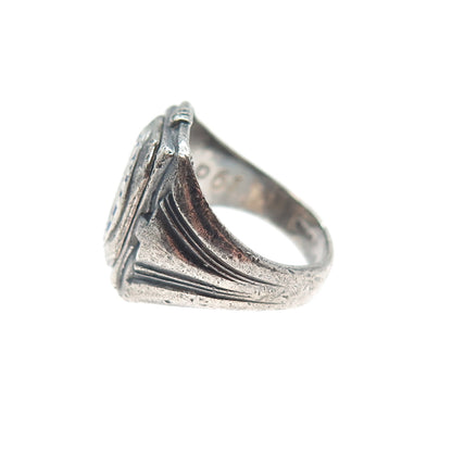 SK & F 925 Sterling Silver Antique Enamel St. James School Oxidized Ring Size 4
