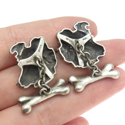 925 Sterling Silver Vintage Real Round-Cut Diamond Sheltie Dog Cufflinks