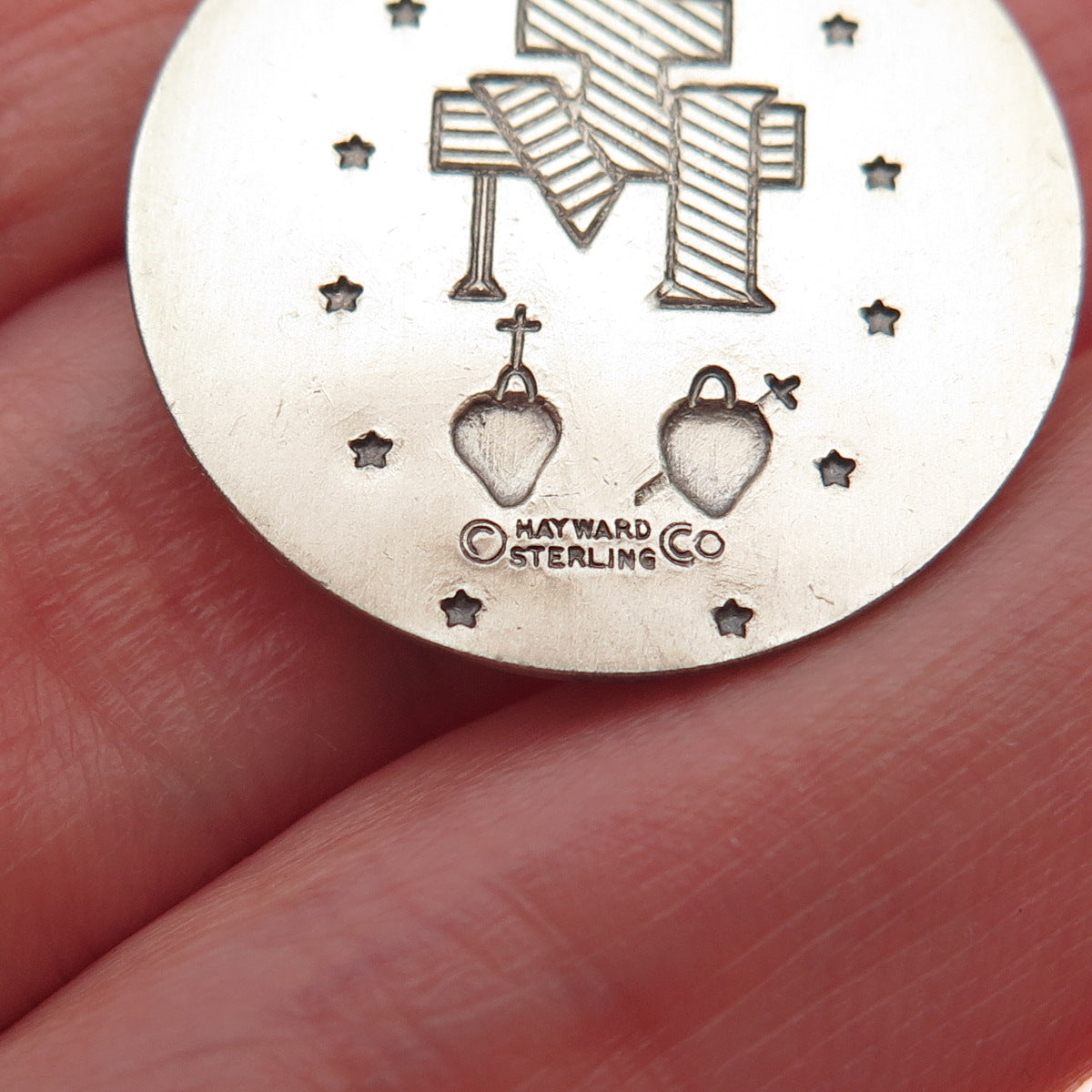 HAYWARD 925 Sterling Silver Vintage St. Mary Miraculous Medal Charm Pendant