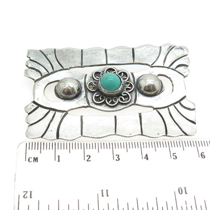925 Sterling Silver Vintage Mexico Real Turquoise Aztec Tribal Pin Brooch