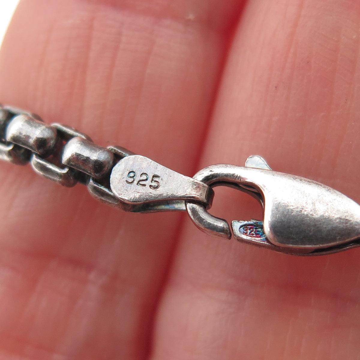 925 Sterling Silver Vintage Italy Round Box Chain Oxidized Necklace 18"