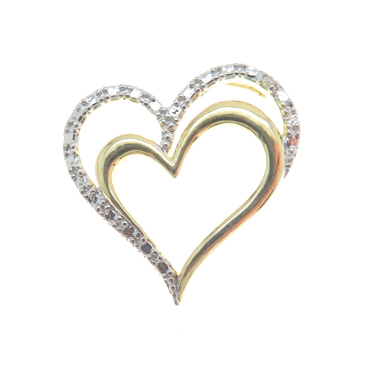 925 Sterling Silver 2-Tone Real Diamond Accent Heart Minimalist Slide Pendant