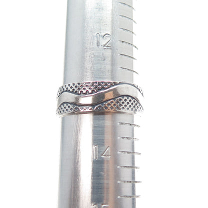 925 Sterling Silver Vintage Modernist Wave Oxidized Band Ring Size 13.25