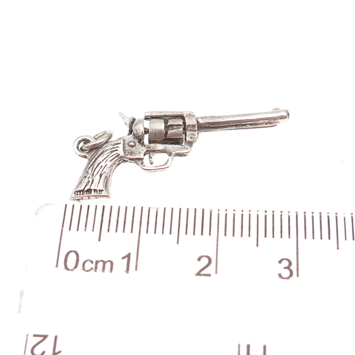 925 Sterling Silver Vintage Revolver Oxidized 3D Charm Pendant