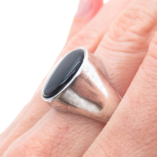 KEN CRAFTS 925 Sterling Silver Vintage Real Black Onyx Oxidized Ring Size 7