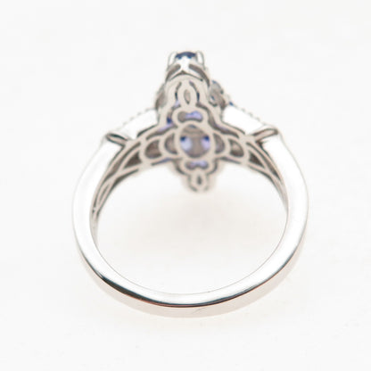Chuck Clemency 925 Sterling Silver Real Tanzanite & White Topaz Ring Size 8.25