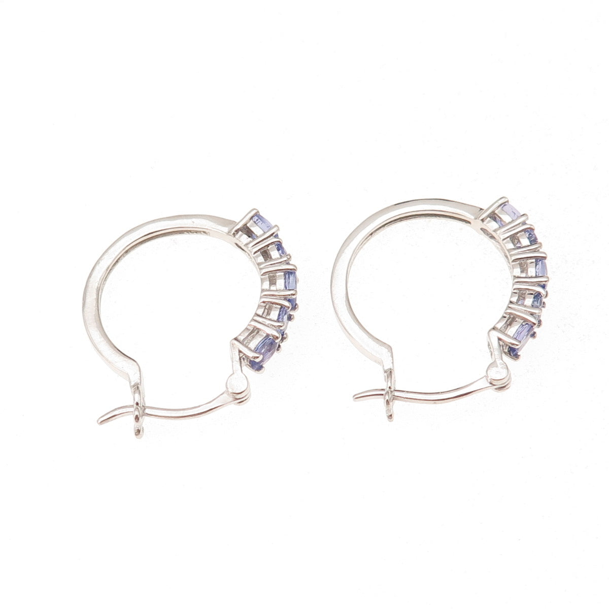 Chuck Clemency 925 Sterling Silver Real Oval & Round-Cut Tanzanite Hoop Earrings