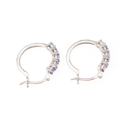 Chuck Clemency 925 Sterling Silver Real Oval & Round-Cut Tanzanite Hoop Earrings