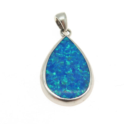 925 Sterling Silver Vintage Real Doublet Opal Gemstone Drop Pendant