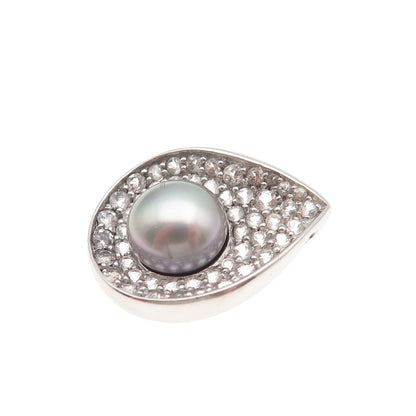 925 Sterling Silver Real Pearl & White Topaz Teardrop Slide Charm Pendant