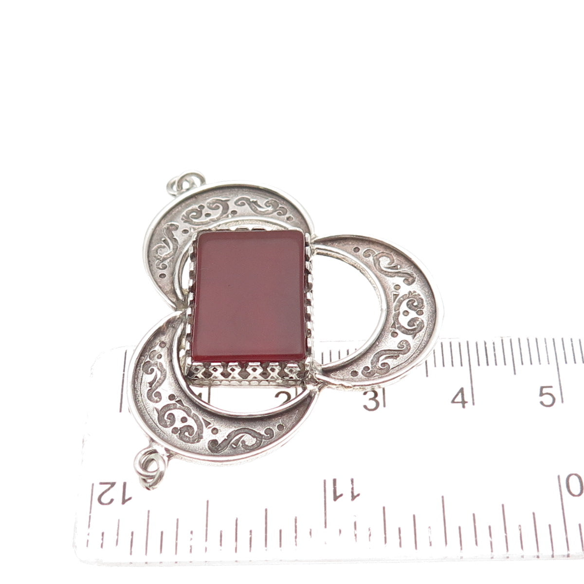 925 Sterling Silver Vintage Real Carnelian Modernist Floral Centerpiece Pendant