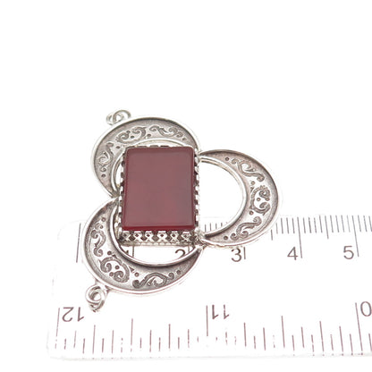 925 Sterling Silver Vintage Real Carnelian Modernist Floral Centerpiece Pendant