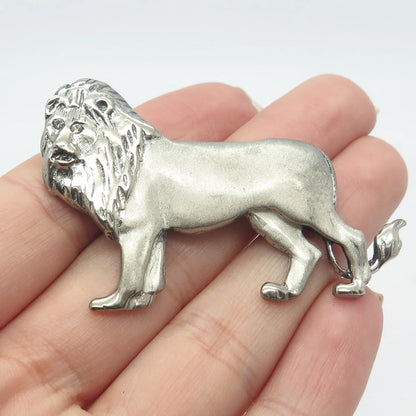 925 Sterling Silver Vintage Italy C Z Lion / Leo Zodiac Sign Pin Brooch