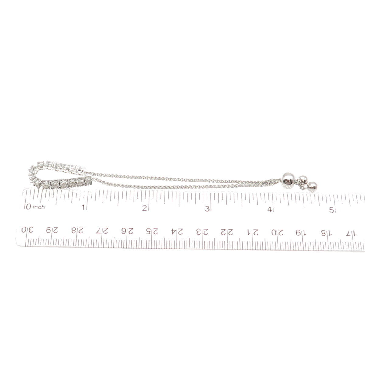 925 Sterling Silver Real Diamond Tennis Link Adjustable Bolo Bracelet 6-8.5"