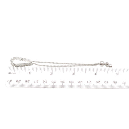 925 Sterling Silver Real Diamond Tennis Link Adjustable Bolo Bracelet 6-8.5"
