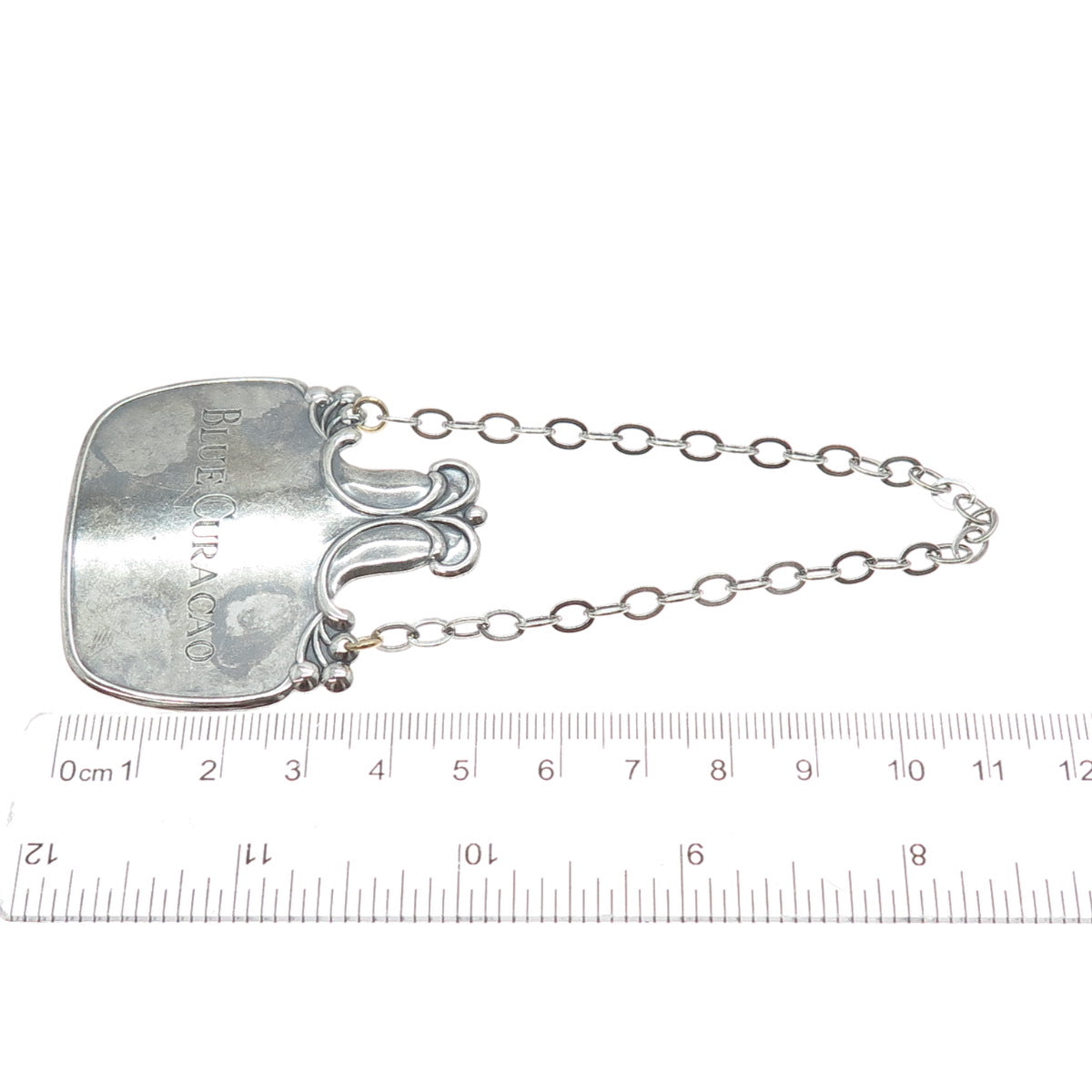 925 Sterling Silver Antique Art Deco Blue Curacao Bottle Tag #353