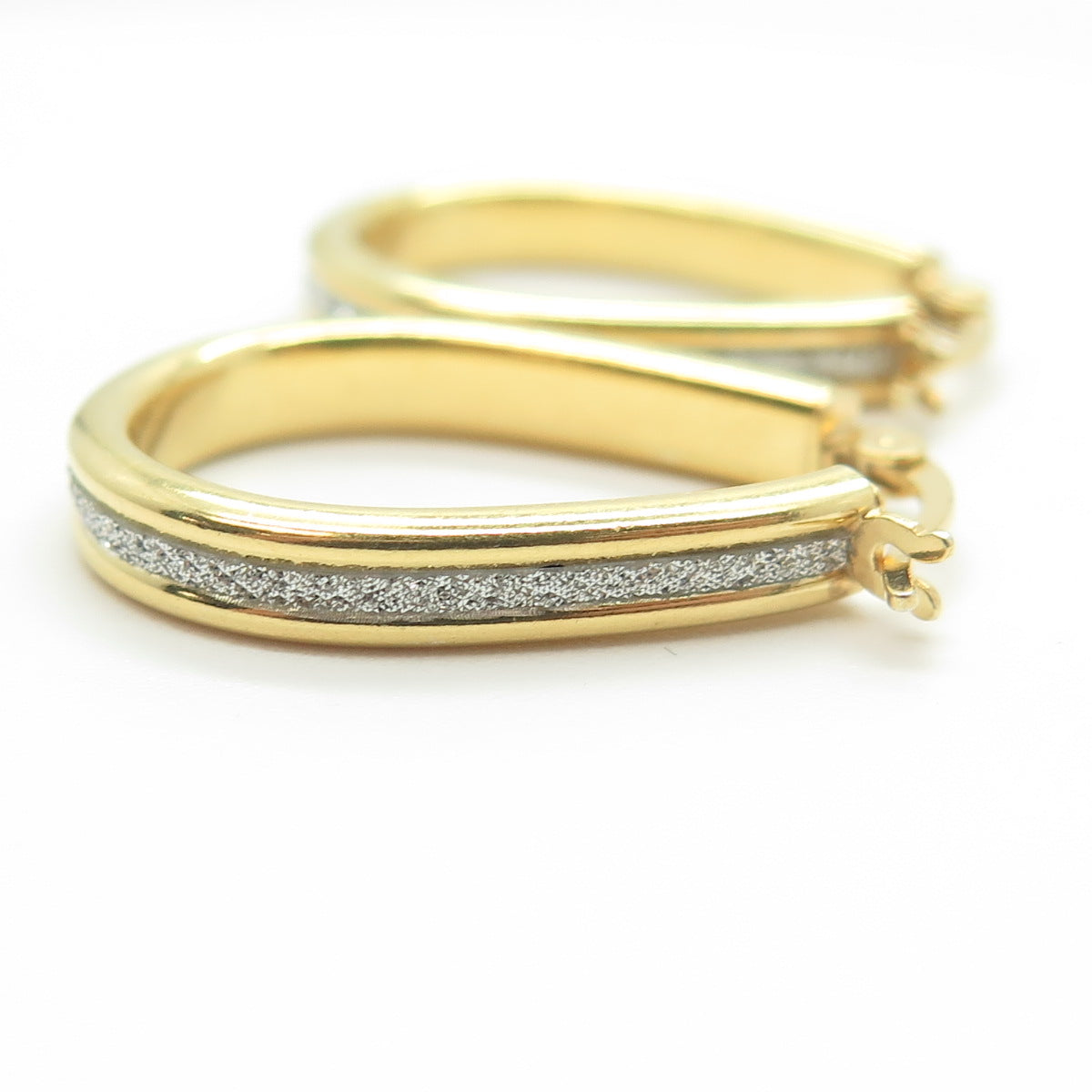 HAN 925 Sterling Silver Gold Plated Diamond-Imitation Hoop Earrings