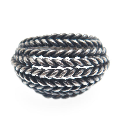 925 Sterling Silver Vintage Twisted Multi-Row Oxidized Dome Ring Size 6.75