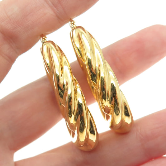 MAURITIUS 925 Sterling Silver Gold Plated Twisted Hinged Hoop Earrings