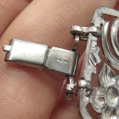925 Sterling Silver Vintage W. E. Richards Floral Panel Link Bracelet 7.75"