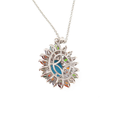 D'Joy 925 Sterling Silver Real Turquoise & Multi-Gem Cable Chain Necklace 20"