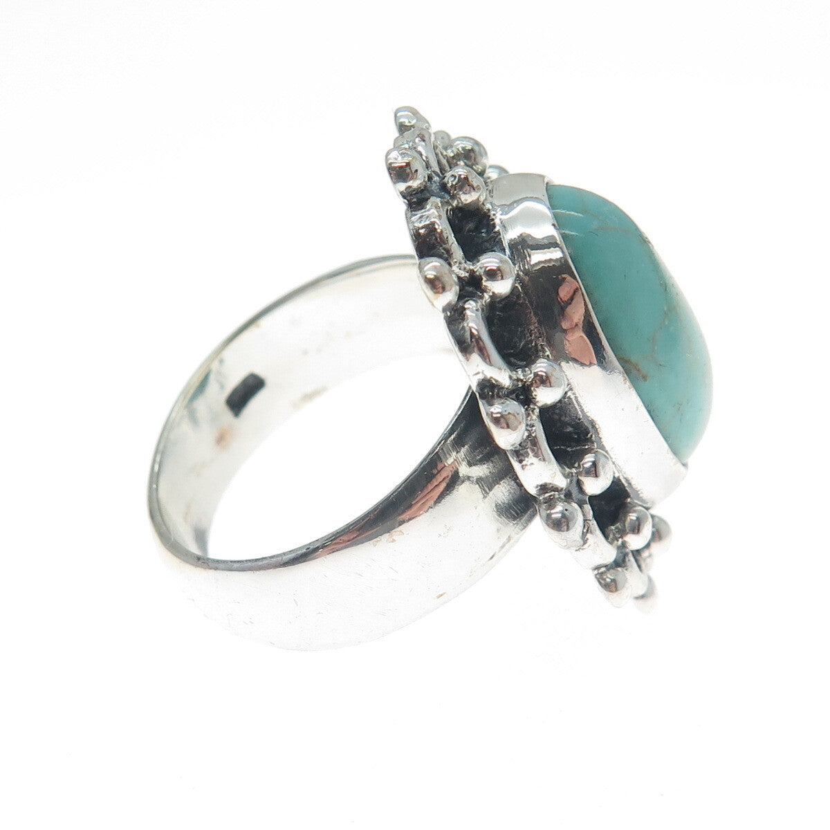 925 Sterling Silver Vintage Mountain Turquoise Flower Oxidized Ring Size 8.75