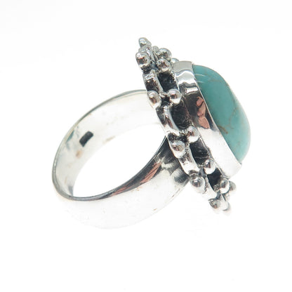 925 Sterling Silver Vintage Mountain Turquoise Flower Oxidized Ring Size 8.75