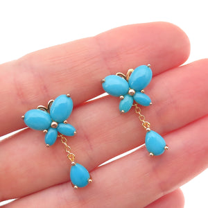925 Sterling Silver Gold Plated Real Turquoise Butterfly Dangle Earrings
