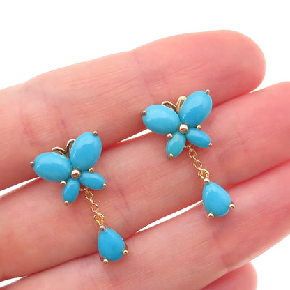 925 Sterling Silver Gold Plated Real Turquoise Butterfly Dangle Earrings