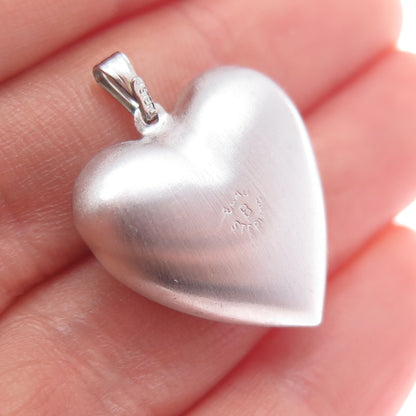 BEAU 925 Sterling Silver Vintage Engraved Puffy Heart Charm Pendant