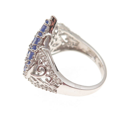 Chuck Clemency 925 Sterling Silver Real Tanzanite & White Topaz Ring Size 8.25