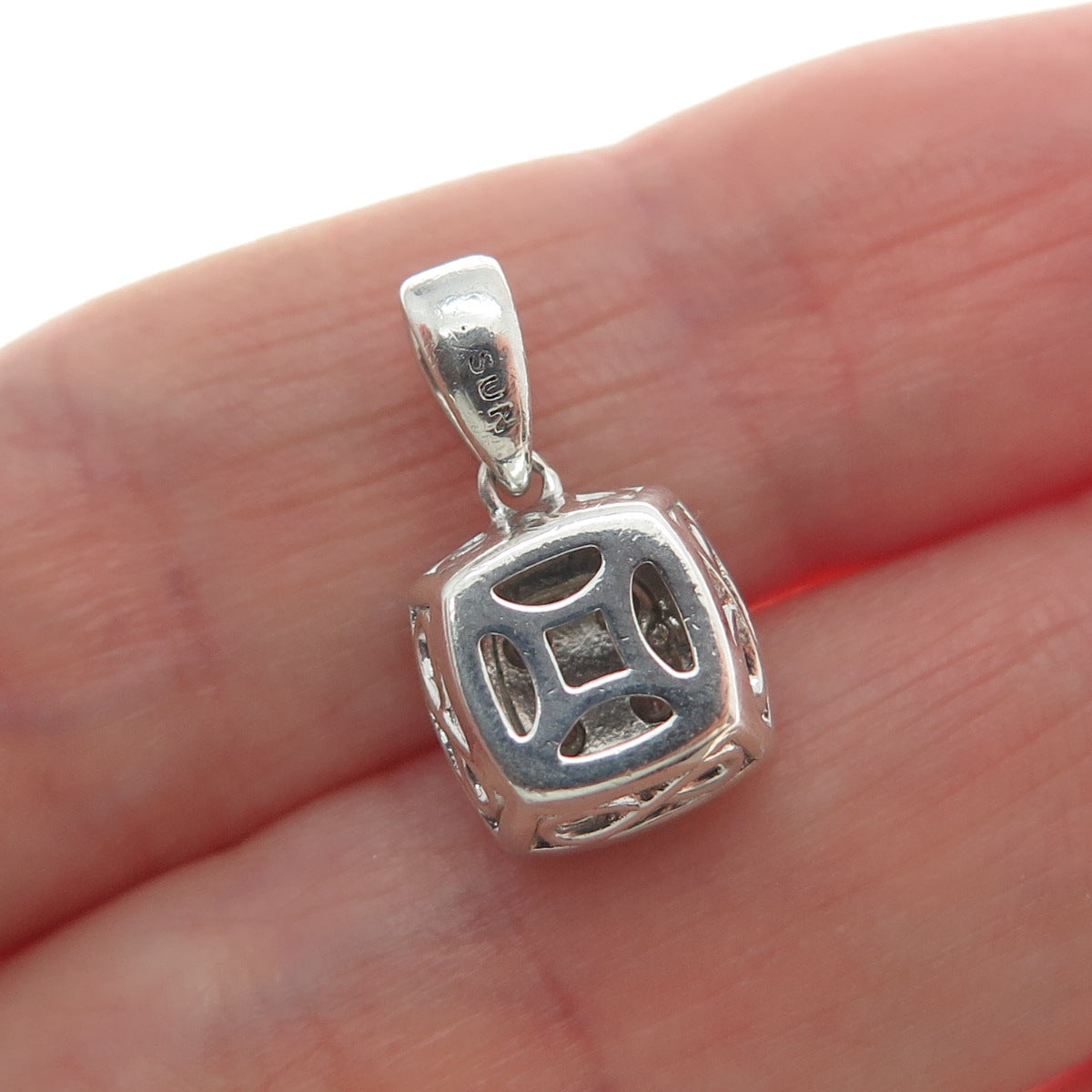 SUN 925 Sterling Silver Real Round-Cut Diamond Minimalist Charm Pendant
