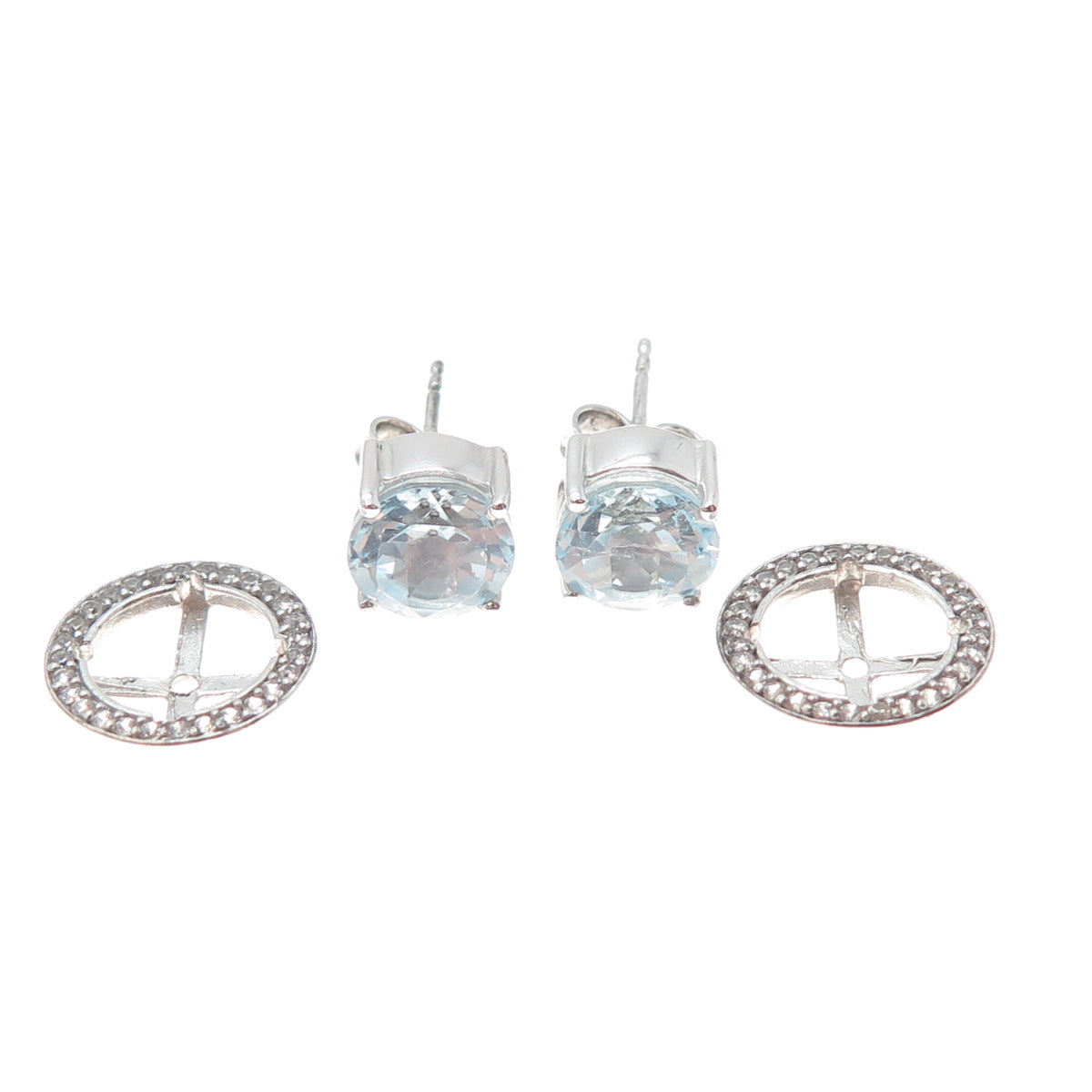925 Sterling Silver Real White & Blue Topaz Interchangeable Earrings