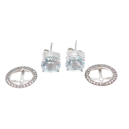 925 Sterling Silver Real White & Blue Topaz Interchangeable Earrings